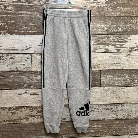 Adidas Light Heather Grey Fleece Youth Boy's Loose Fit Jogger Sweatpants - Picture 1 of 3